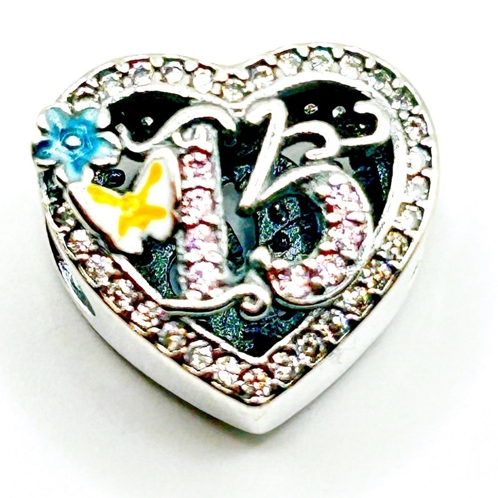 NWOT Sterling silver sweet 15 pink heart charm, compatible with Pandora jewelry